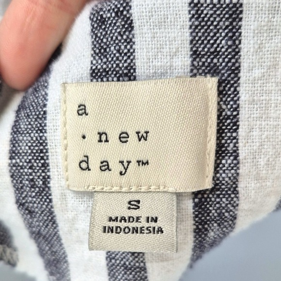 Linen blend spaghetti strap dress white black stripe A New Day women's small - Picture 8 of 8